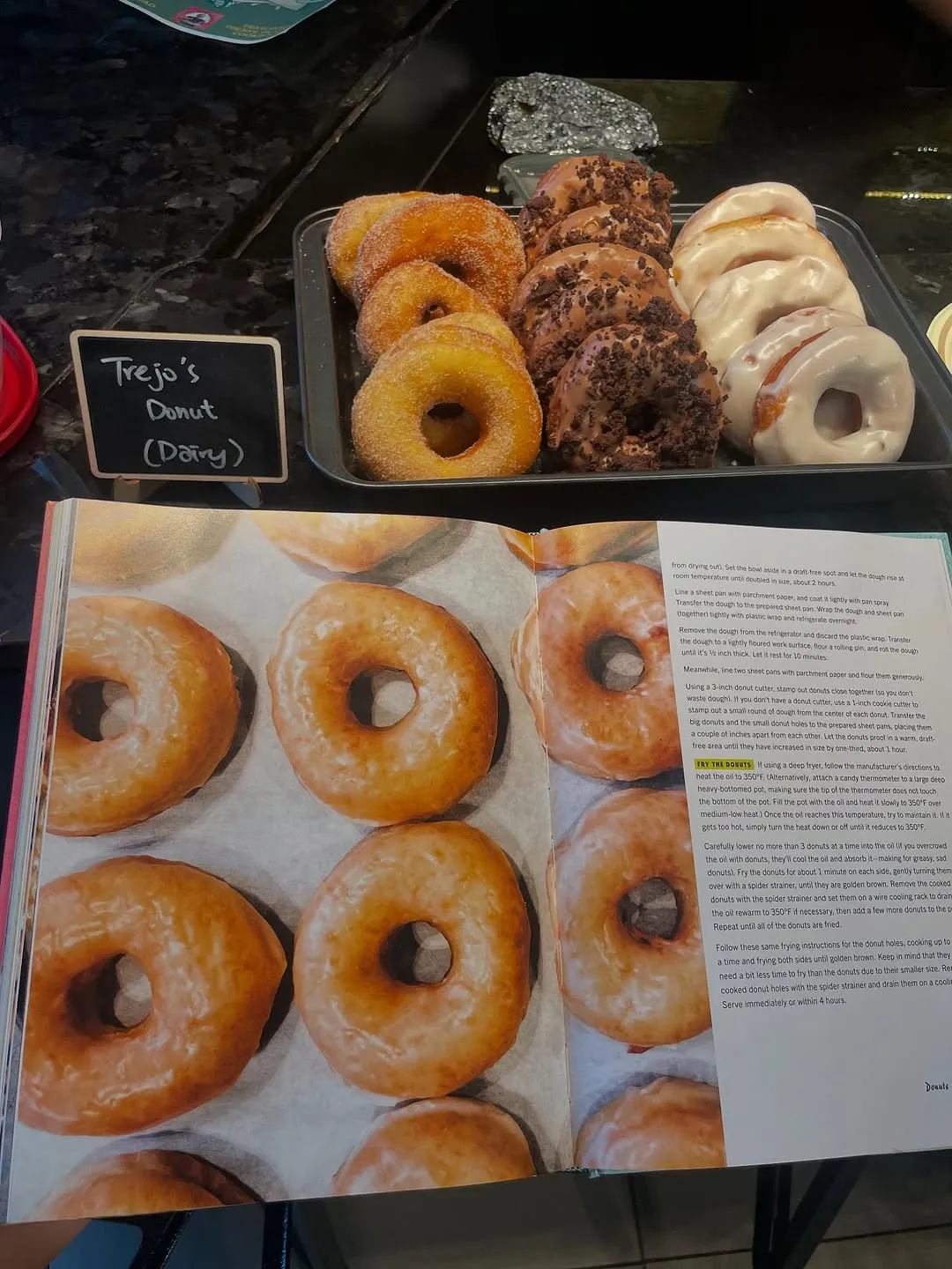 Trejo’s donuts beside the donut page of the cookbook