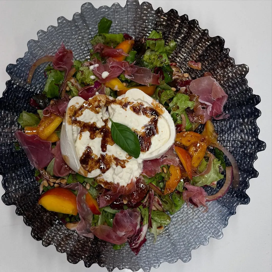 Peach and burrata salad from recipe testing