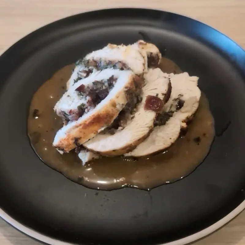 Stuffed turkey breast, sliced